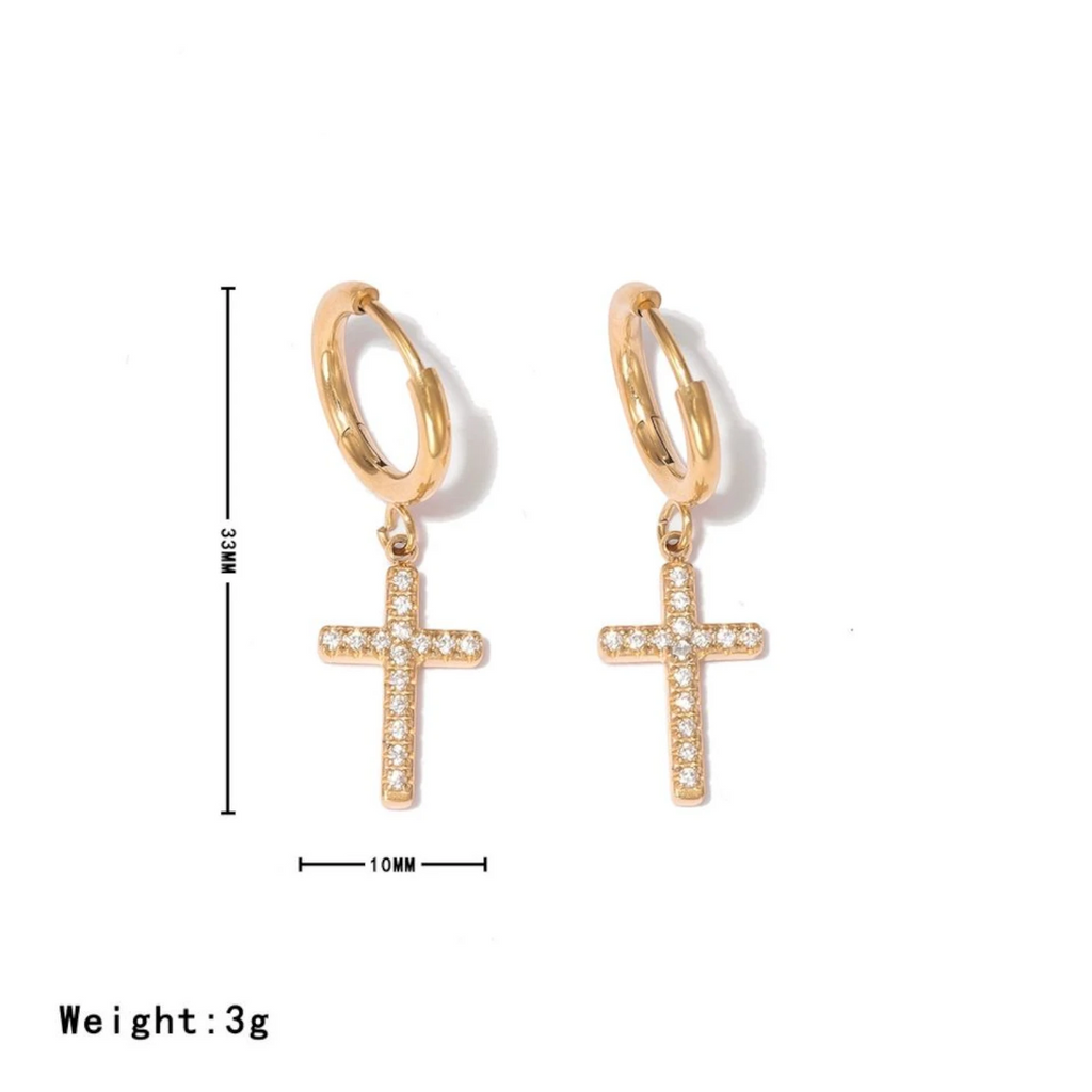 18K Gold PVD Plated Cross Earrings