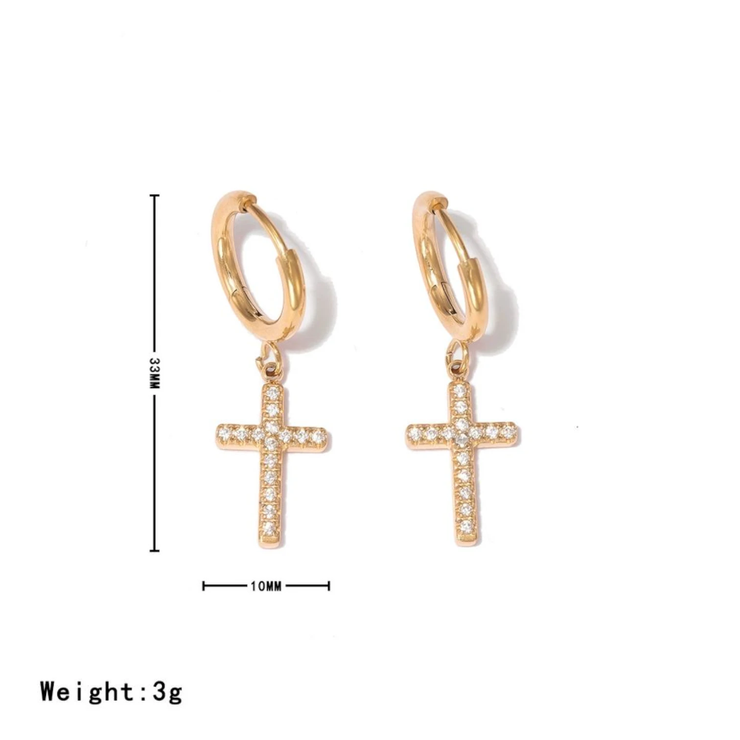 18K Gold PVD Plated Cross Earrings