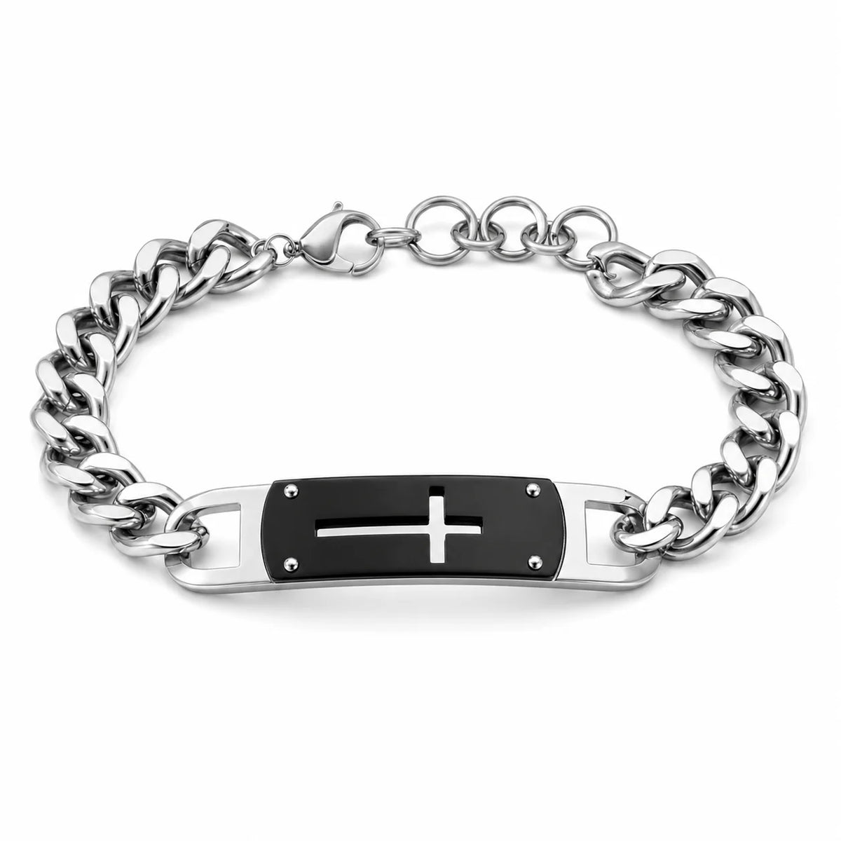 Men’s Stainless Steel Faith Cross Bracelet with Natural Stone