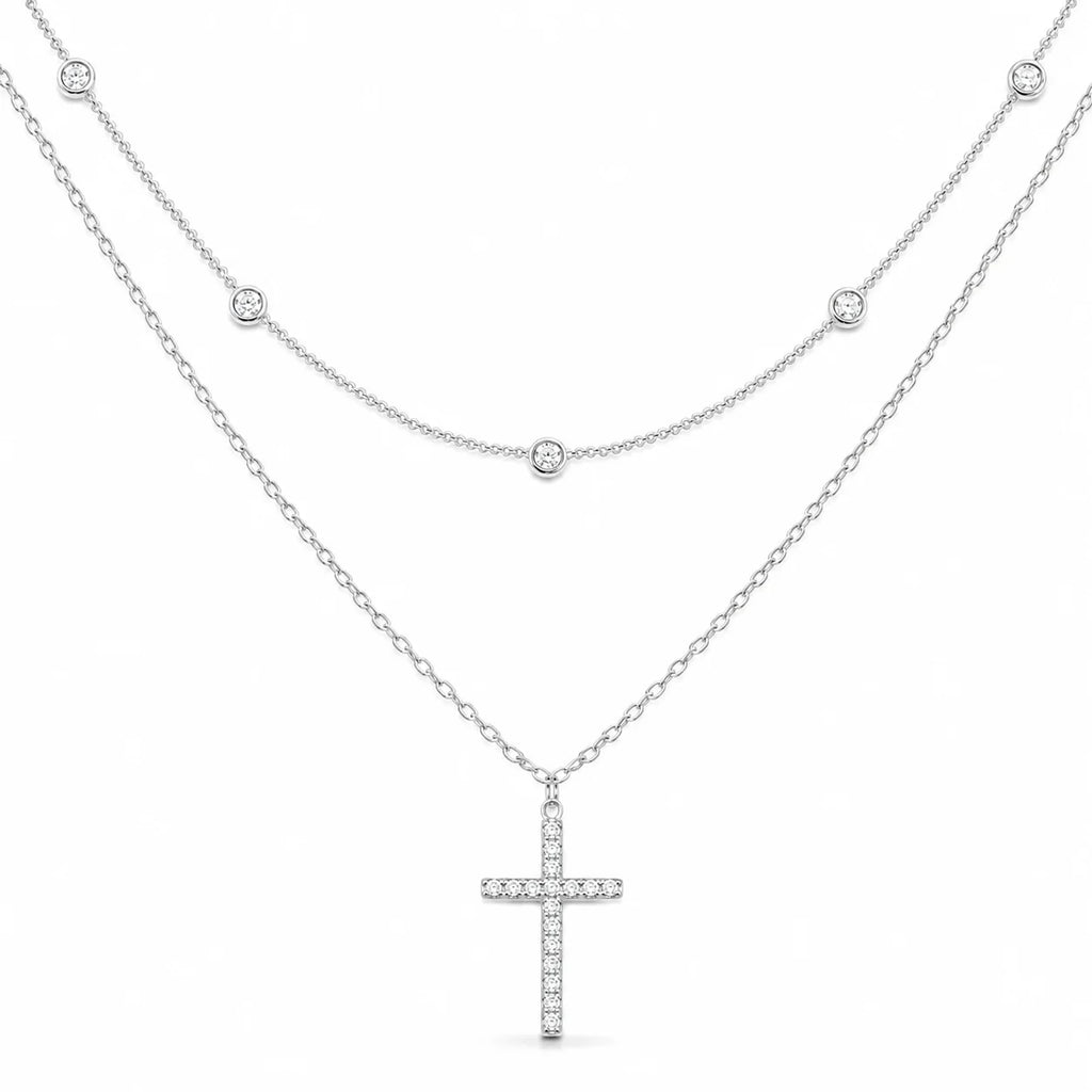 Hongong B1-283 Minimalist Stainless Steel Cross Necklace with Shiny Zircon