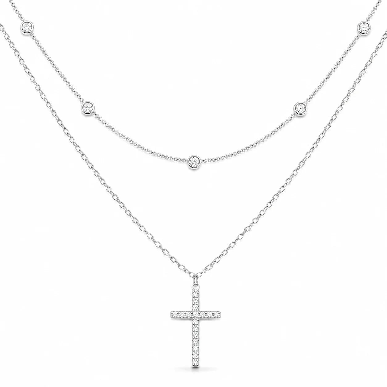 Hongong B1-283 Minimalist Stainless Steel Cross Necklace with Shiny Zircon