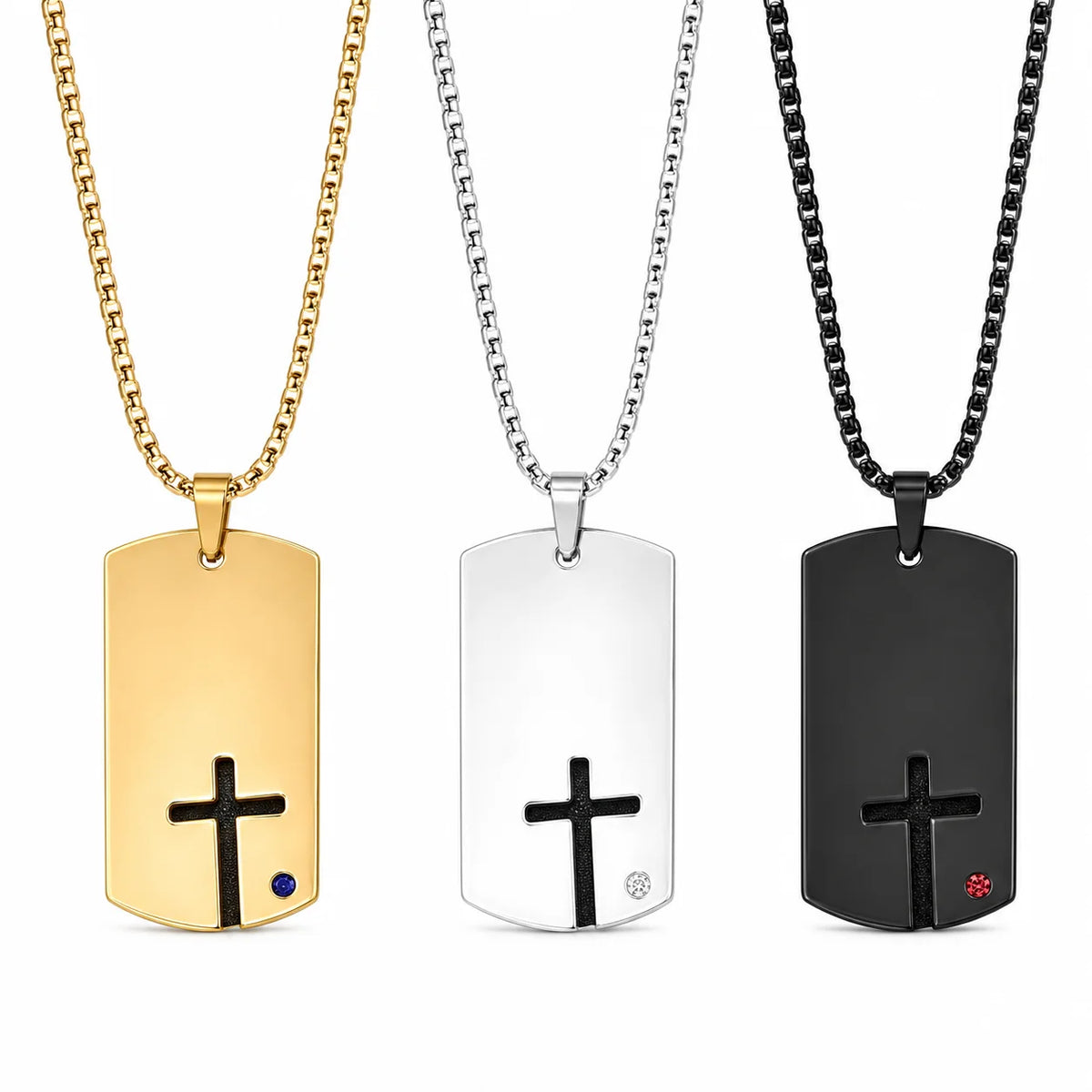 Men’s Stainless Steel Cross Zircon Pendant Necklace