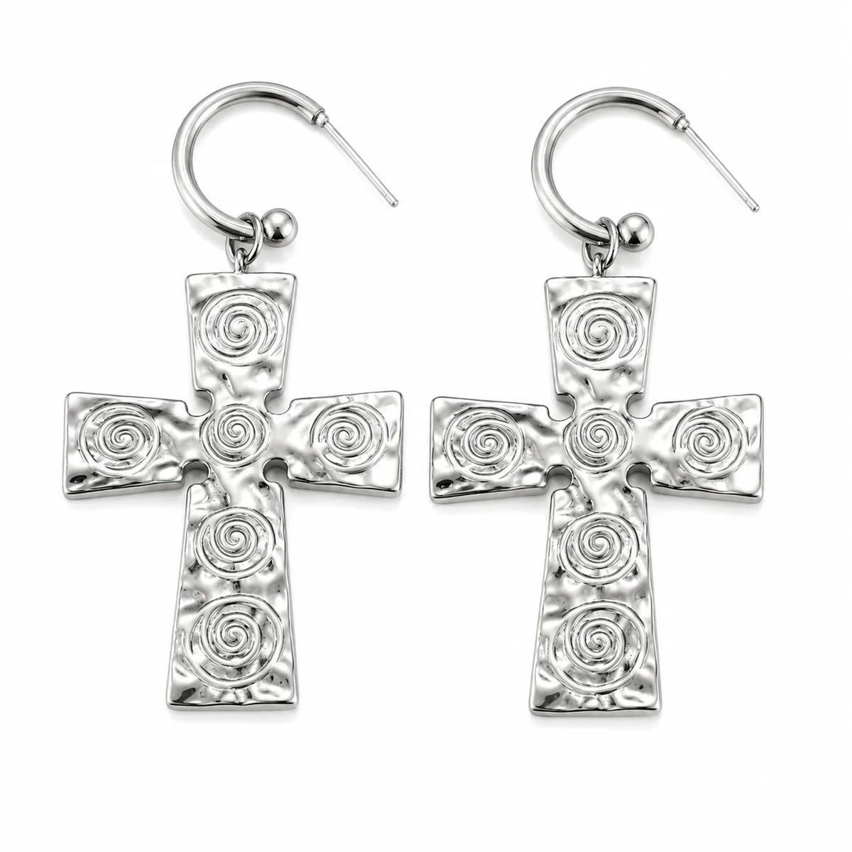 Trendy Waterproof Stainless Steel Cross & Chrome Heart Hoop Earrings