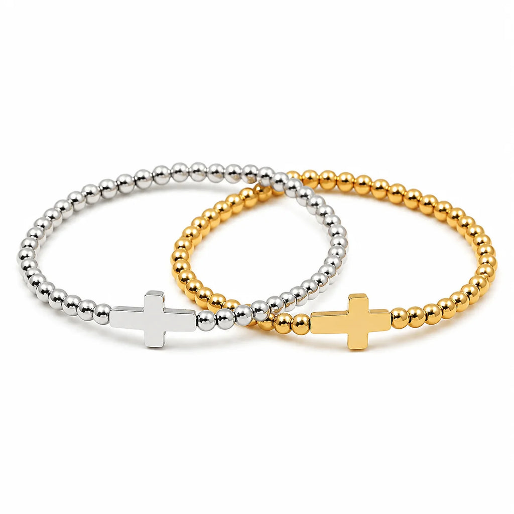 18K Gold Plated Stainless Steel Minimalist Cross Bead Chain