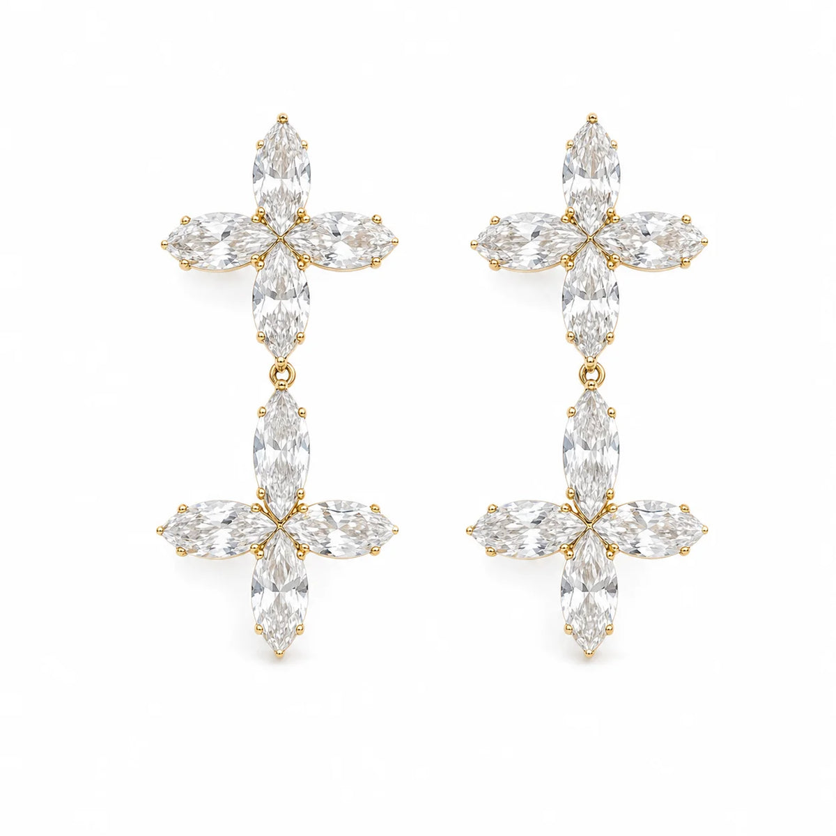 Light Luxury Double Cross & Four-Leaf Clover Zircon Earrings