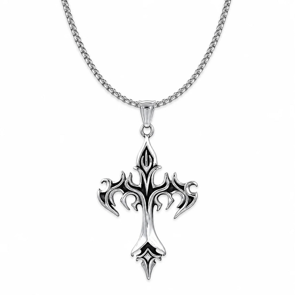 Silver Stainless Steel Cross Necklace – Gothic Christian Style