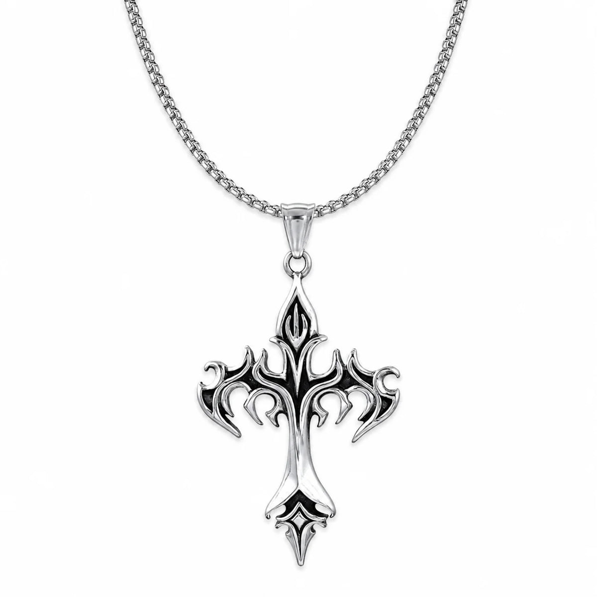 Silver Stainless Steel Cross Necklace – Gothic Christian Style