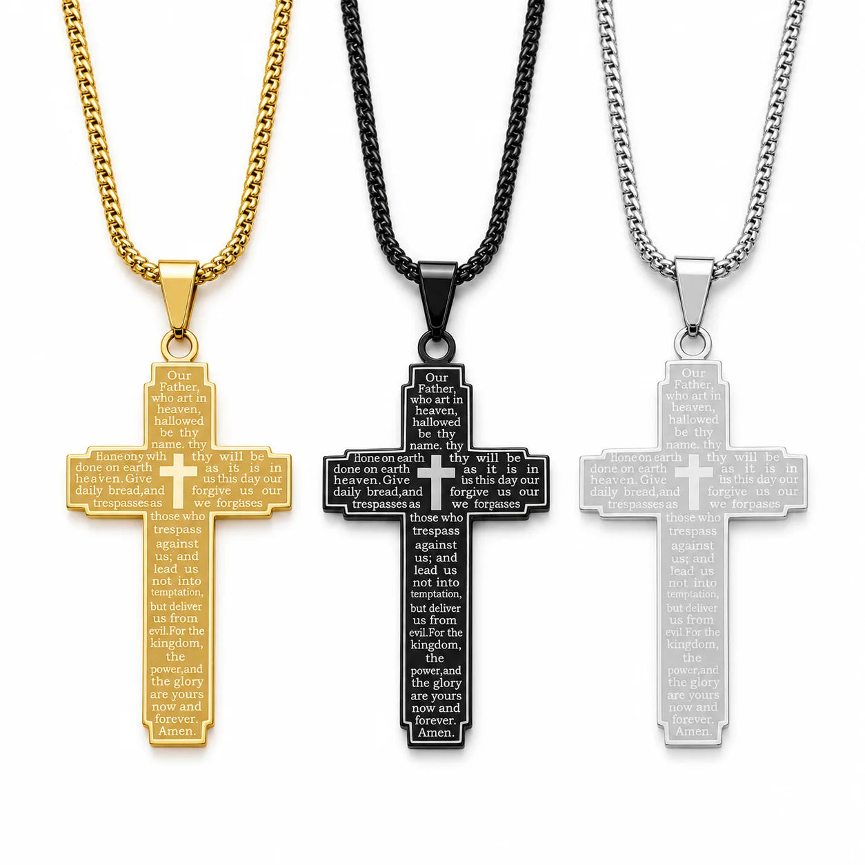 Gold & Black Stainless Steel Cross Pendant Necklace