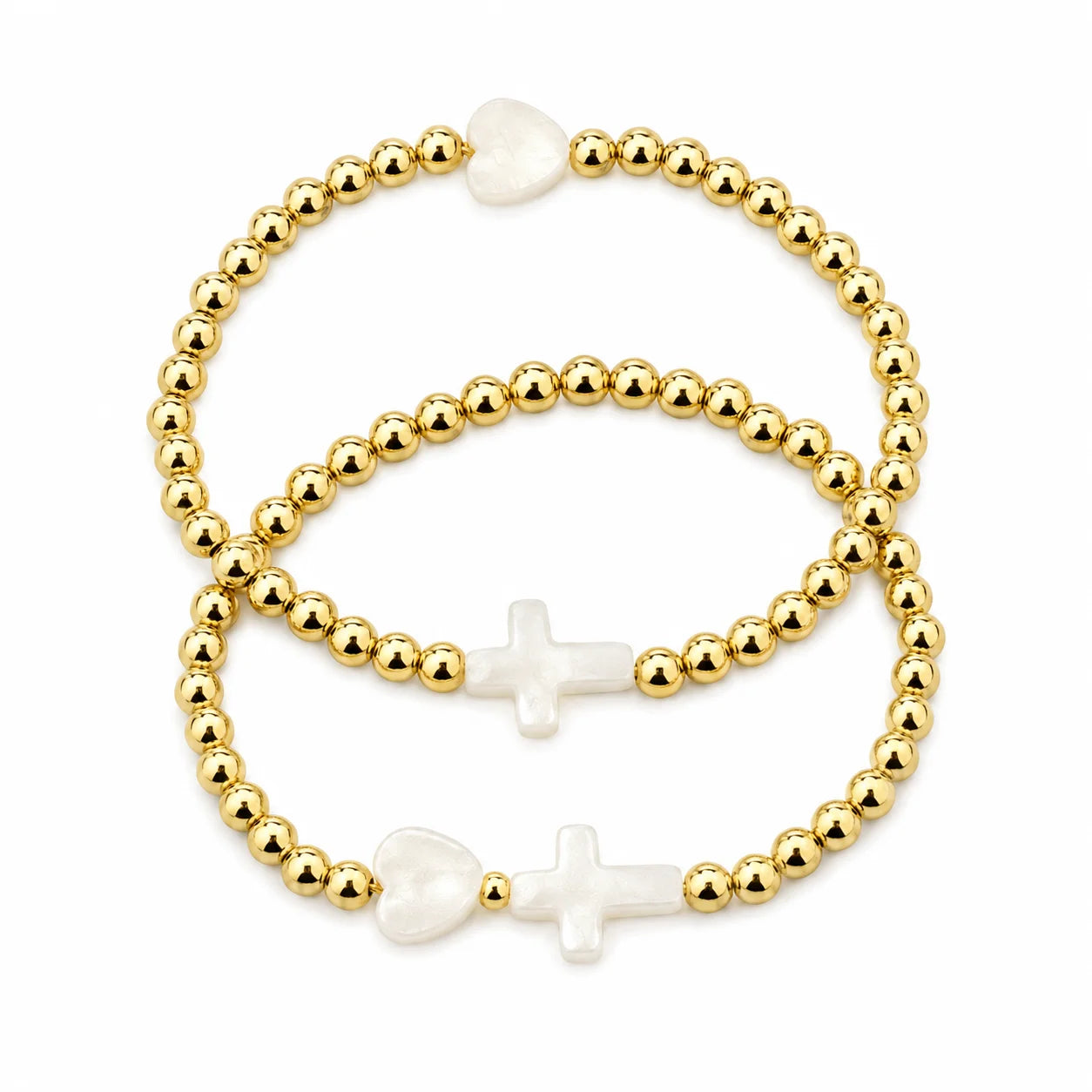 18K Gold Plated Cross & Heart Bead Bracelet – New Release