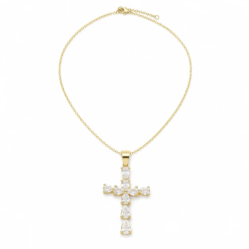 18K Gold Plated Glossy Cross Link Chain Necklace with Zircon
