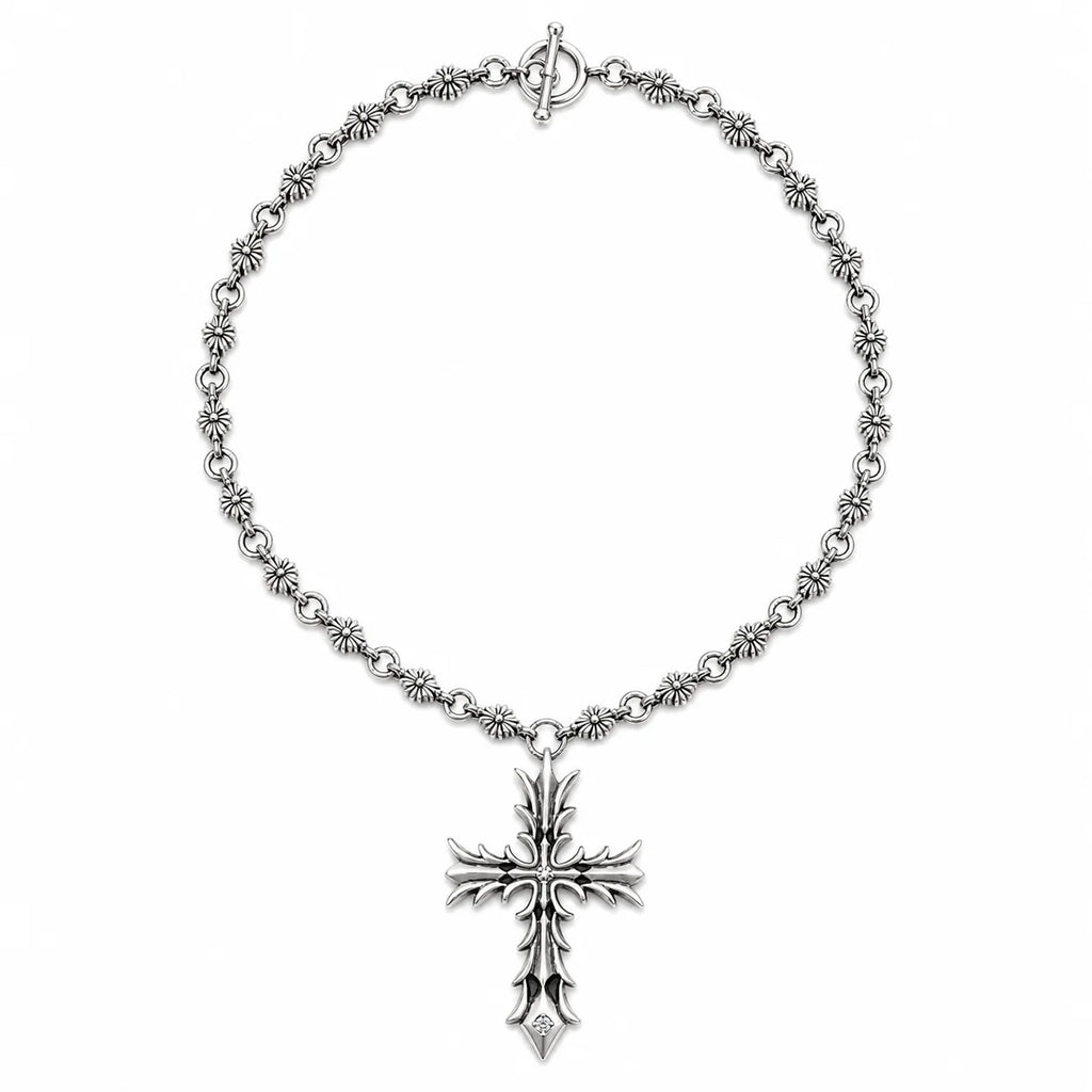 Classic Hip-Hop Retro Silver Cross Necklace – Handmade Chain