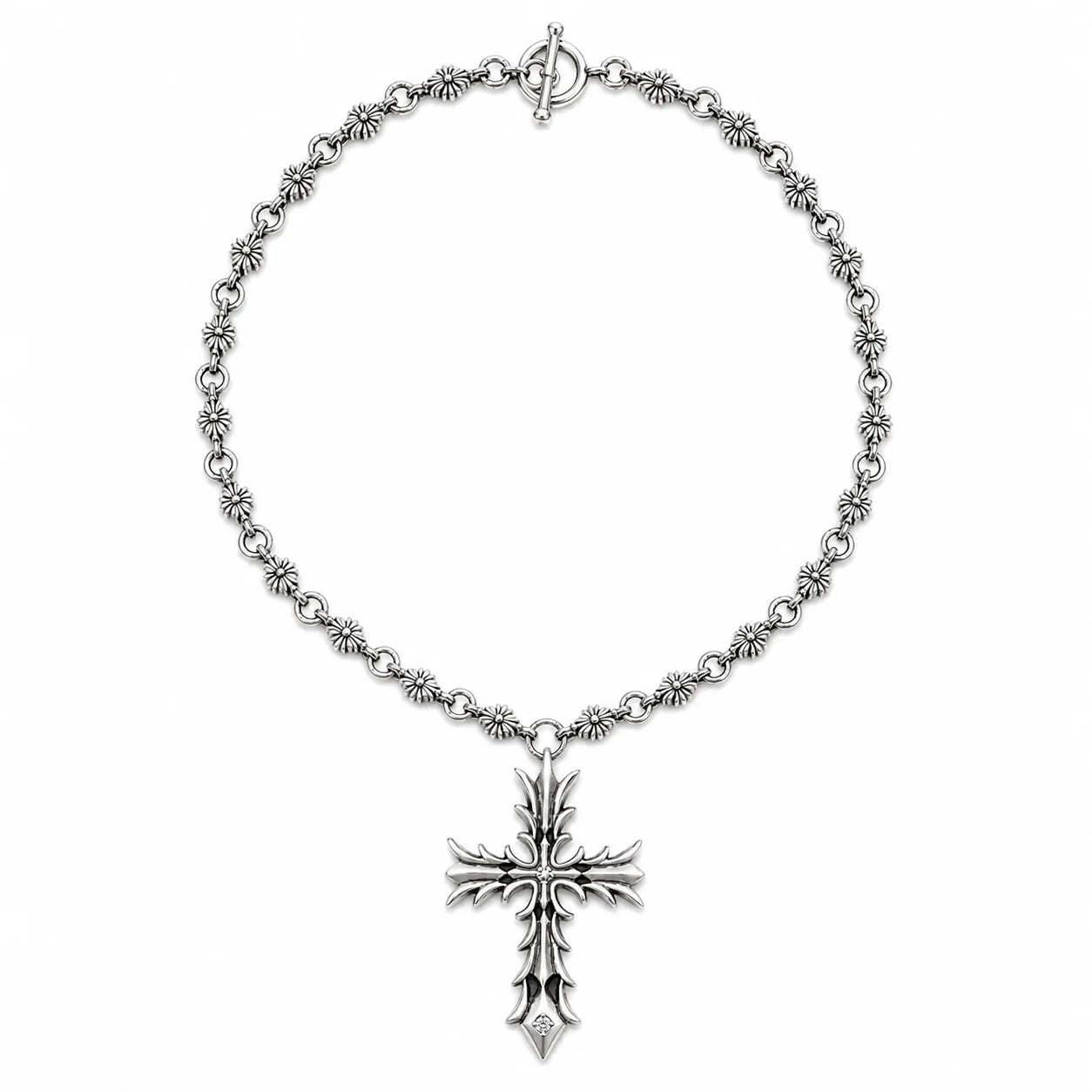 Classic Hip-Hop Retro Silver Cross Necklace – Handmade Chain
