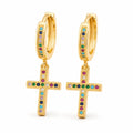 Qiku Colorful Rhinestone Cross Drop Earrings