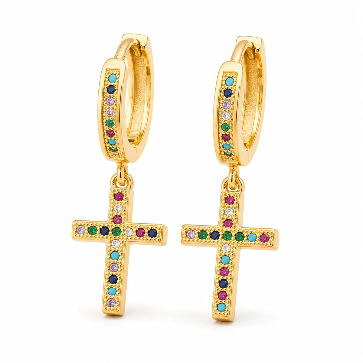 Qiku Colorful Rhinestone Cross Drop Earrings