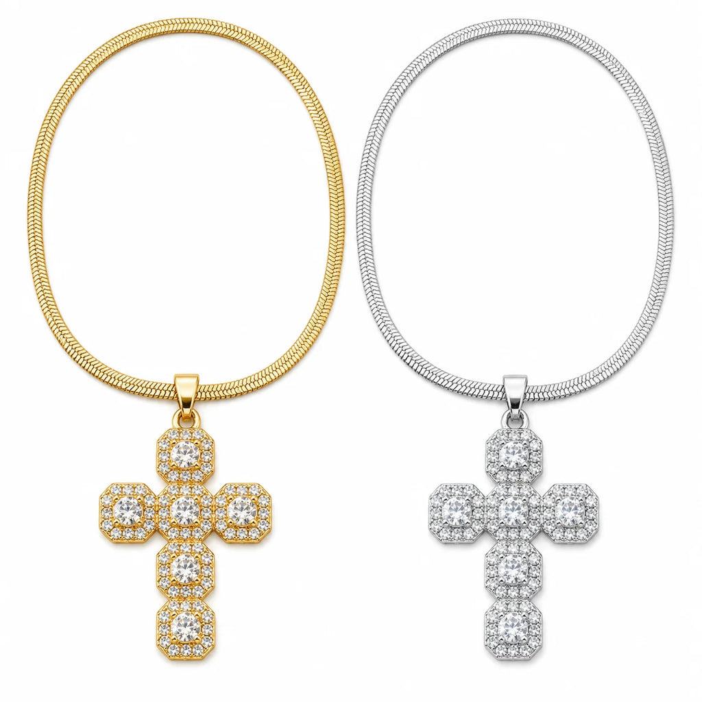 2025 Fashion Cross Zircon Charm Necklace – 18K Gold Plated