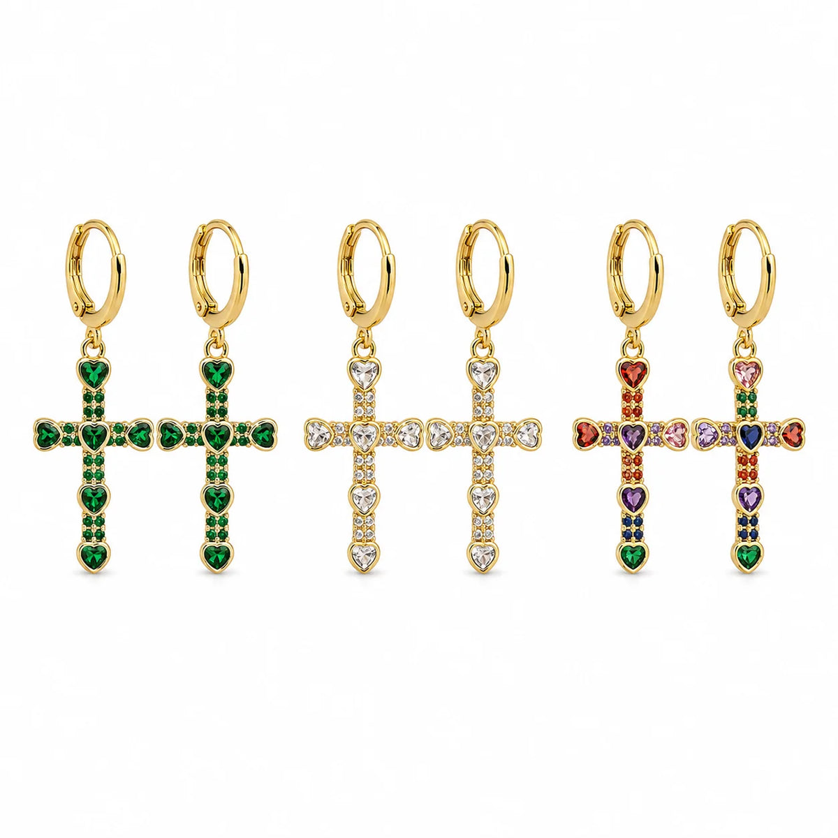 Luxury Waterproof Gold Plated Geometric Cross Hoop Earrings