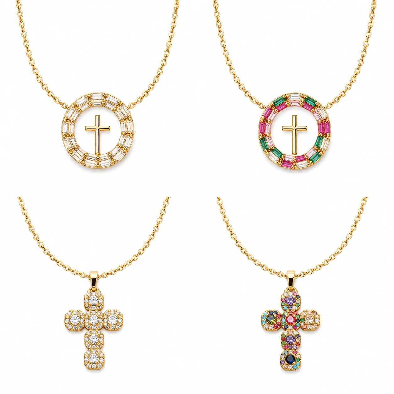 Light Luxury Geometric Jesus Cross Necklace with Colorful Zircon