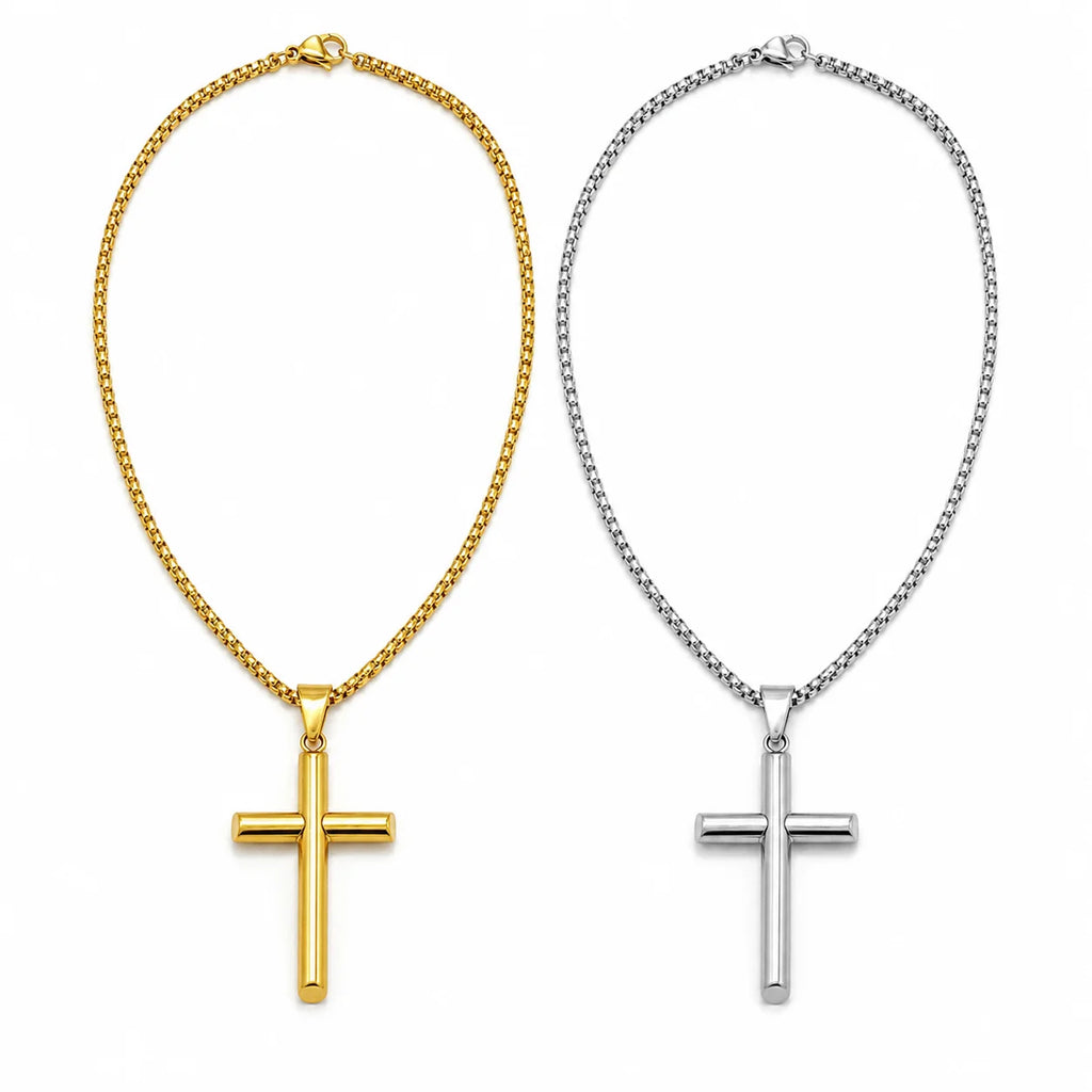 Classic Gold Stainless Steel Cross Necklace for Men – Crucifix Pendant
