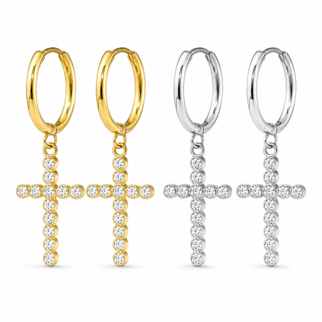 18K Gold PVD Plated Cross Earrings