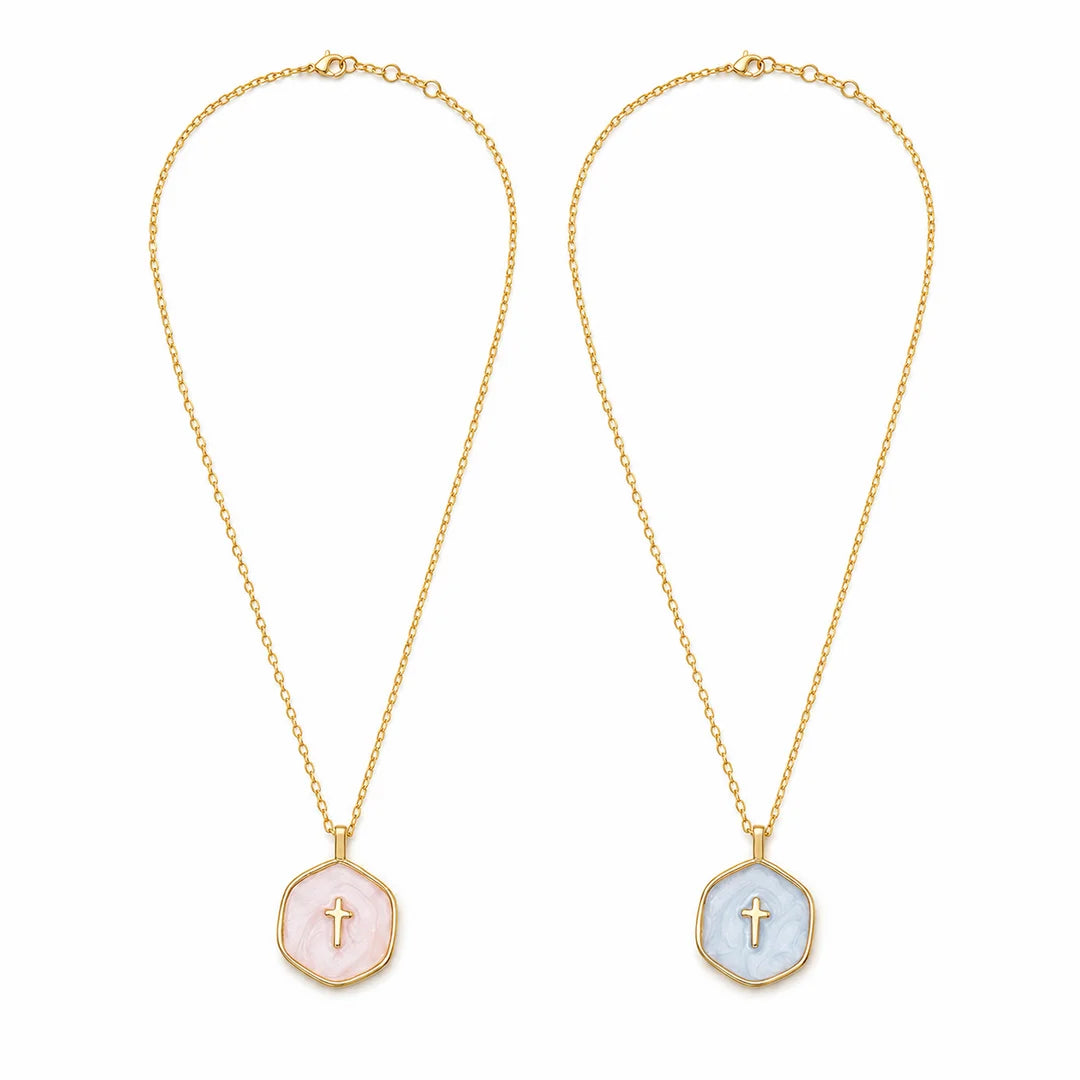 Enameled Geometric Cross Pendant Necklace