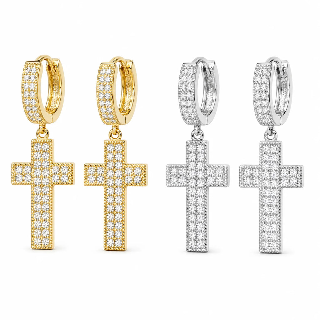 Women’s Iced Out Hip Hop Cross Hoop Earrings – CZ Diamond Jewelry