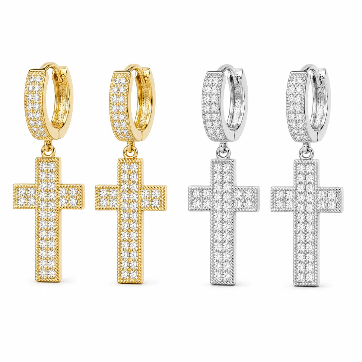 Women’s Iced Out Hip Hop Cross Hoop Earrings – CZ Diamond Jewelry