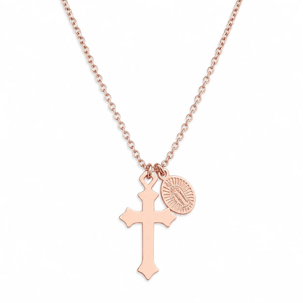 Non-Tarnish Rose Gold Cross Pendant Necklace – Stainless Steel Jewelry
