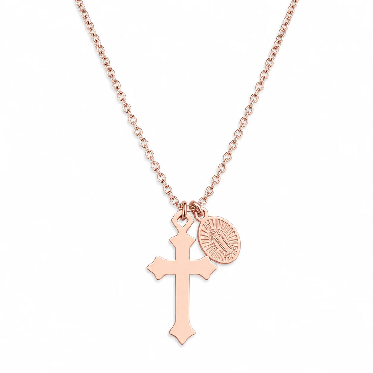 Non-Tarnish Rose Gold Cross Pendant Necklace – Stainless Steel Jewelry