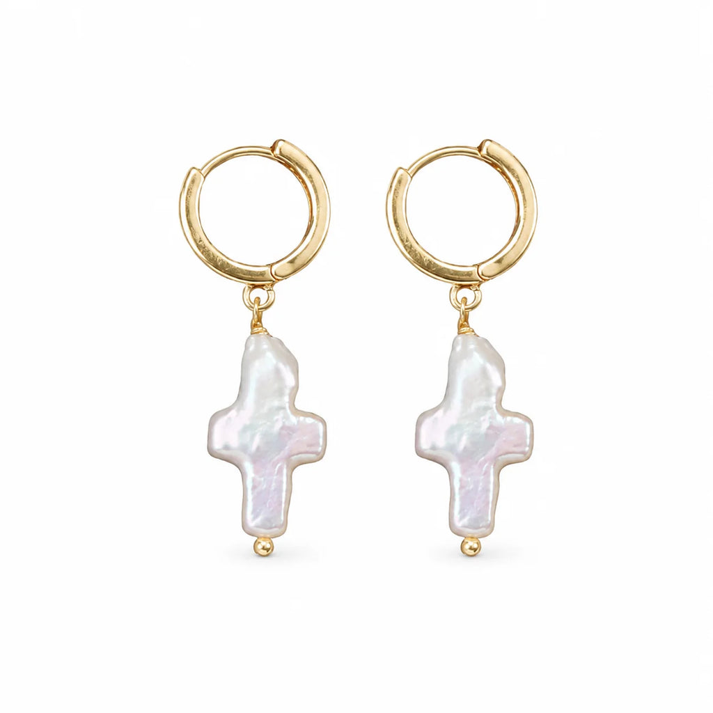 Stylish Baroque Cross Freshwater Pearl Earrings – Copper Jewelry