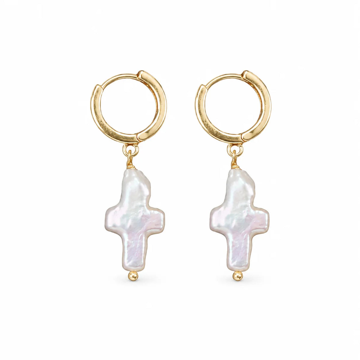 Stylish Baroque Cross Freshwater Pearl Earrings – Copper Jewelry