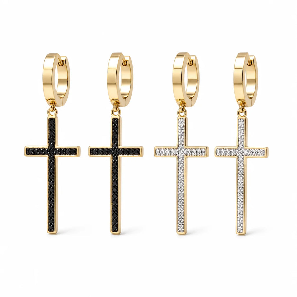 Sparkling Rhinestone Cross Hoop Earrings – Trendy CZ Crystal Jewelry