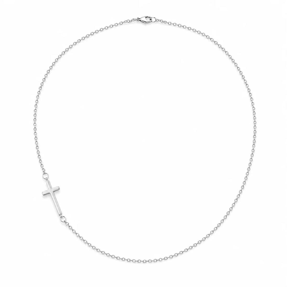 Silver Slant Cross Necklace with Asymmetrical Link Chain