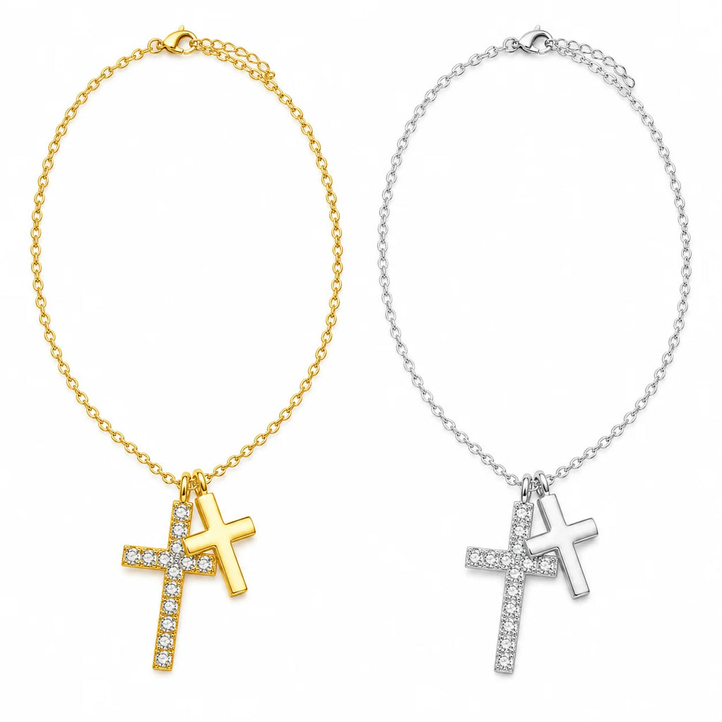 316L Stainless Steel Double Layer Cross Necklace – High-End Fashion Jewelry
