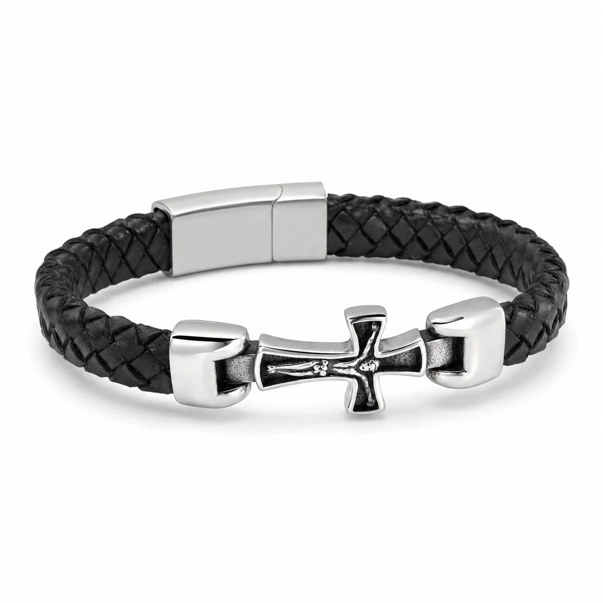 Luxury Genuine Leather Cross Cuff Bracelet for Men