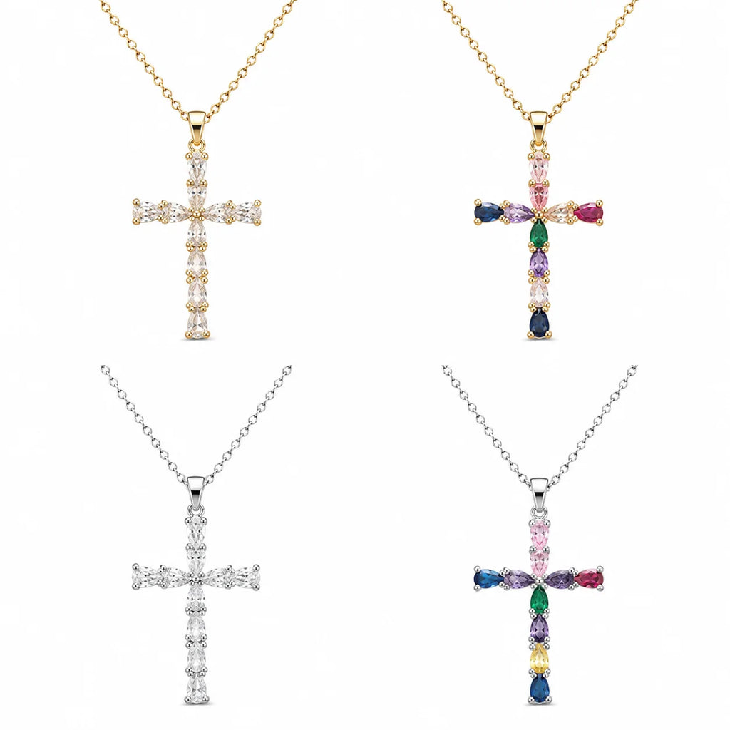 High Quality Gold Cross Necklace with Sparkling Cubic Zirconia