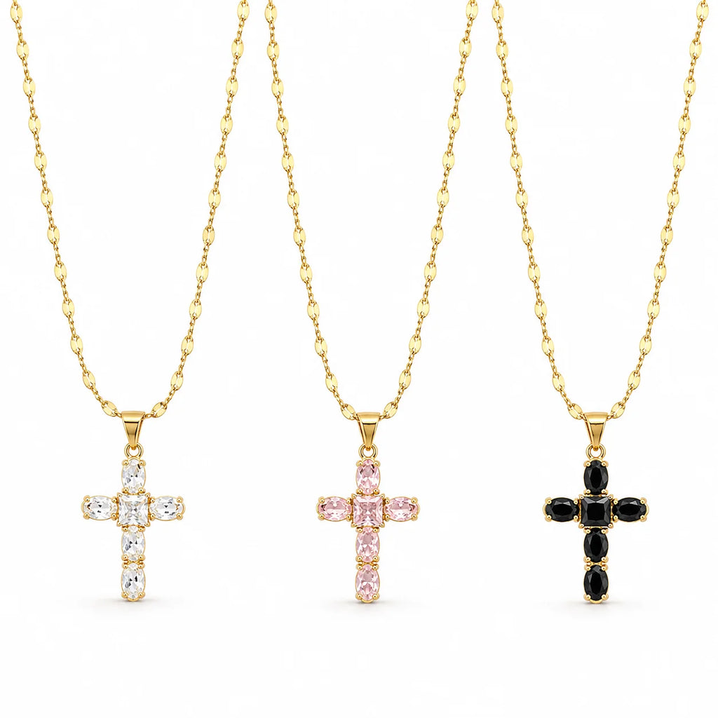 Fashion Stainless Steel Zircon Cross Necklace for Women