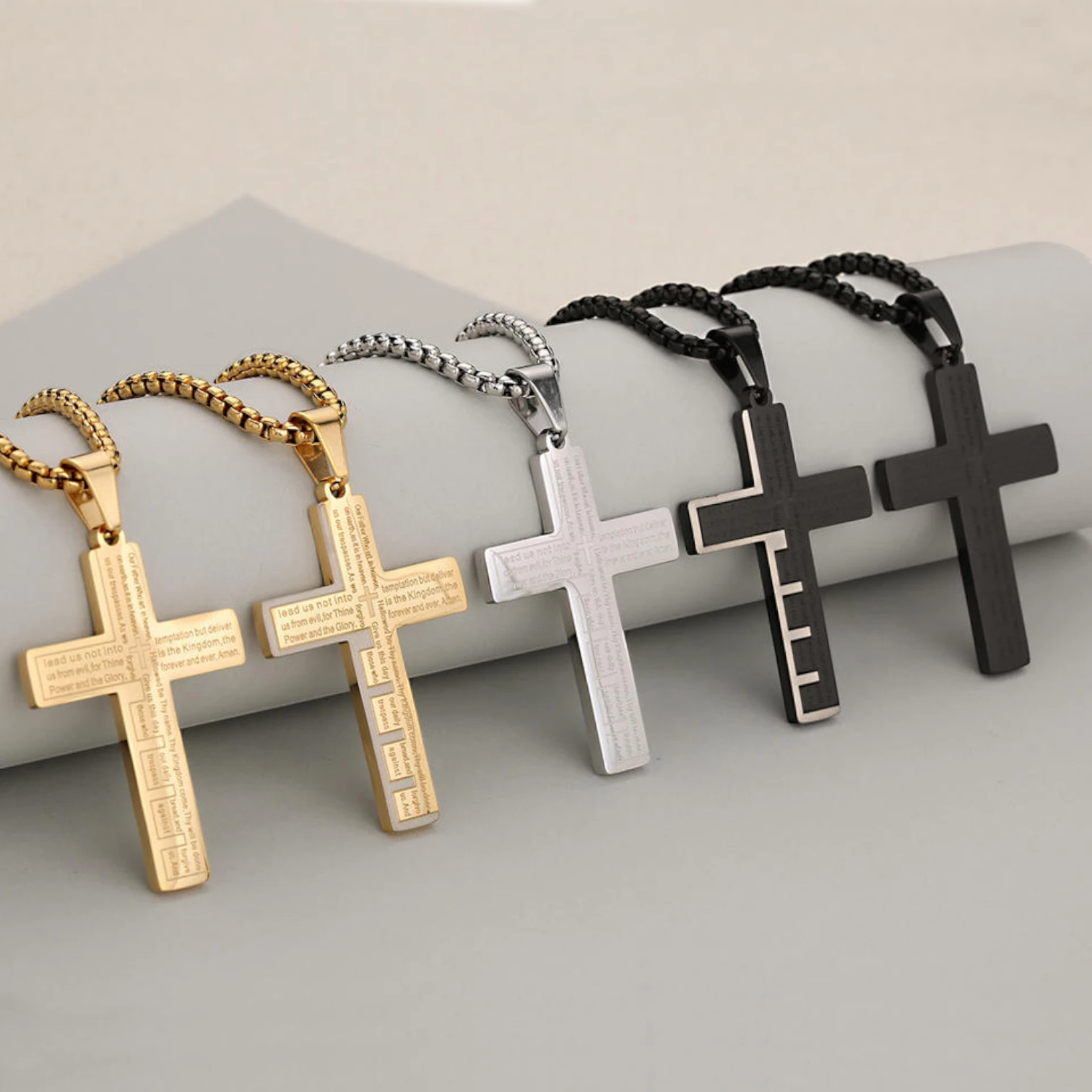 Classic Stainless Steel Bible Cross Pendant Necklace – Christian Faith Jewelry