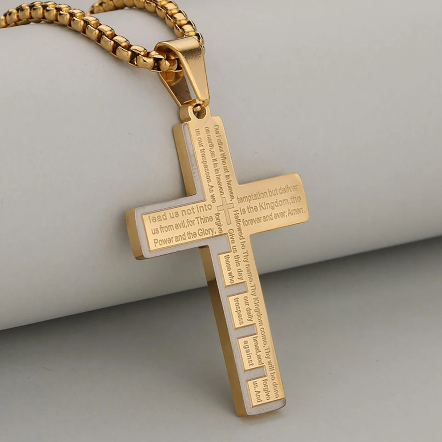 Classic Stainless Steel Bible Cross Pendant Necklace – Christian Faith Jewelry
