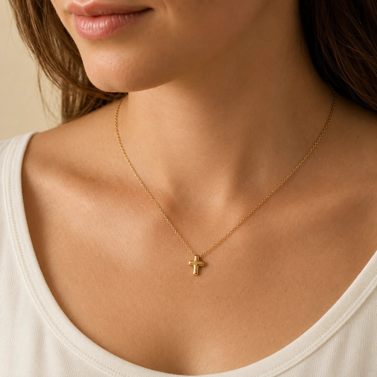 Gold Stainless Steel Tiny Cross Crucifix Necklace