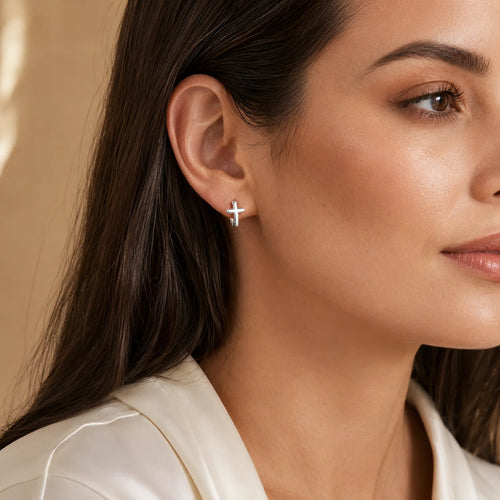 925 Sterling Silver Cross Earrings for Women