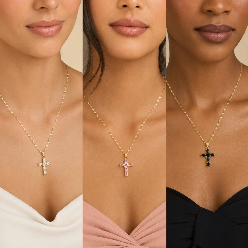Fashion Stainless Steel Zircon Cross Necklace for Women