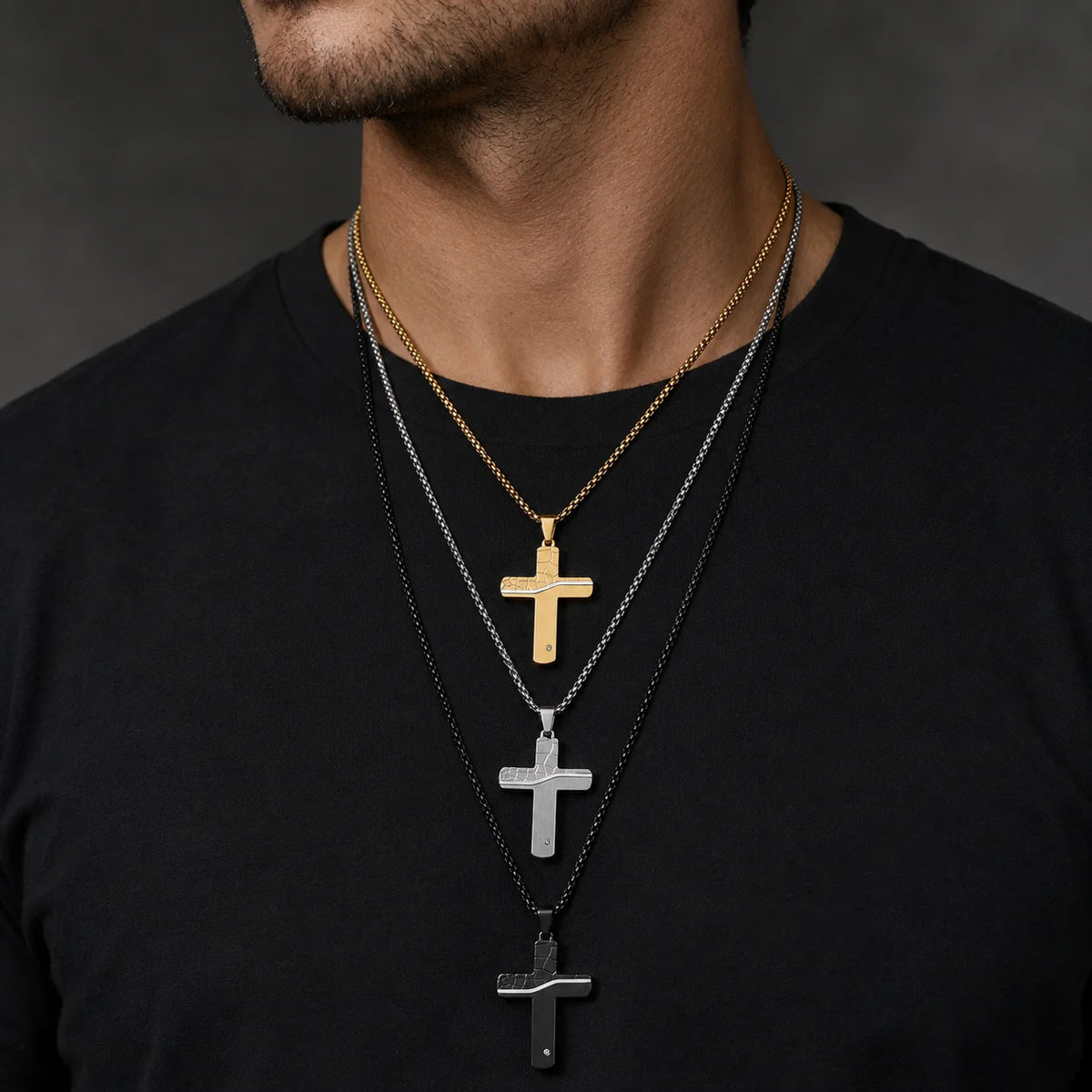 Punk Cracked Cross Pendant Necklace – Stainless Steel Zircon Jewelry