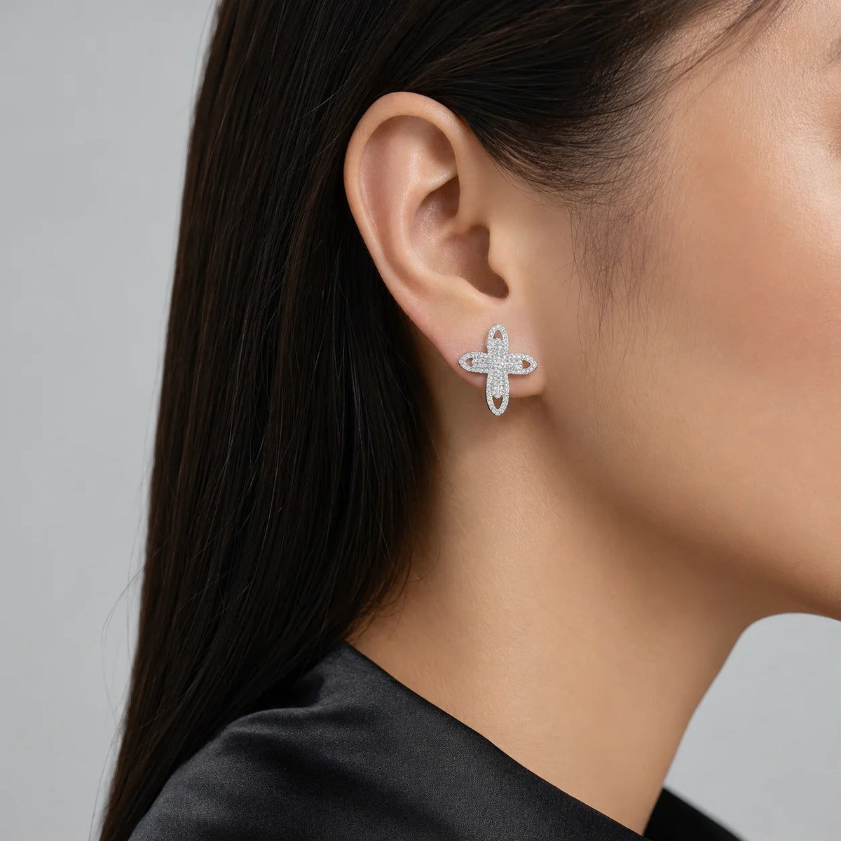 Luottemi Cross Stud Earrings with Tiny Zircon Elements