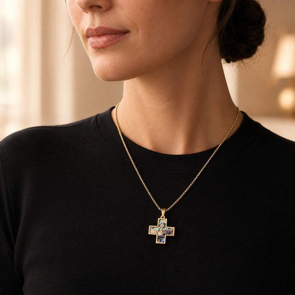 304 Stainless Steel Cross Shell Pendant Necklace – Fashion Niche Design