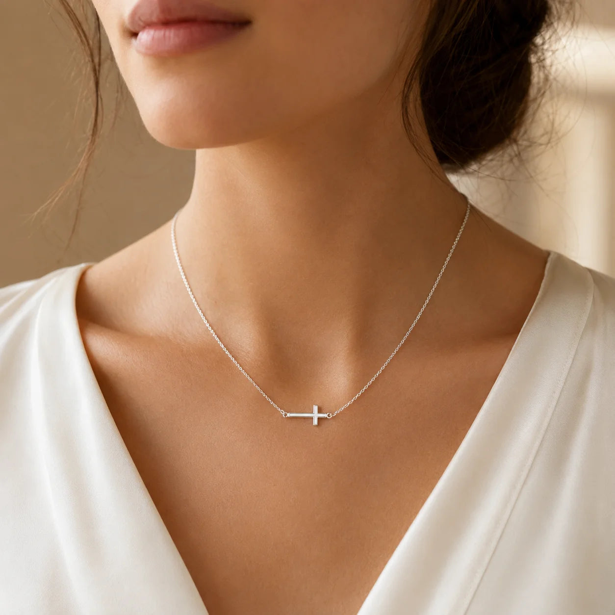925 Silver Plated Simple Cross Necklace – Minimalist Women’s Jewelry