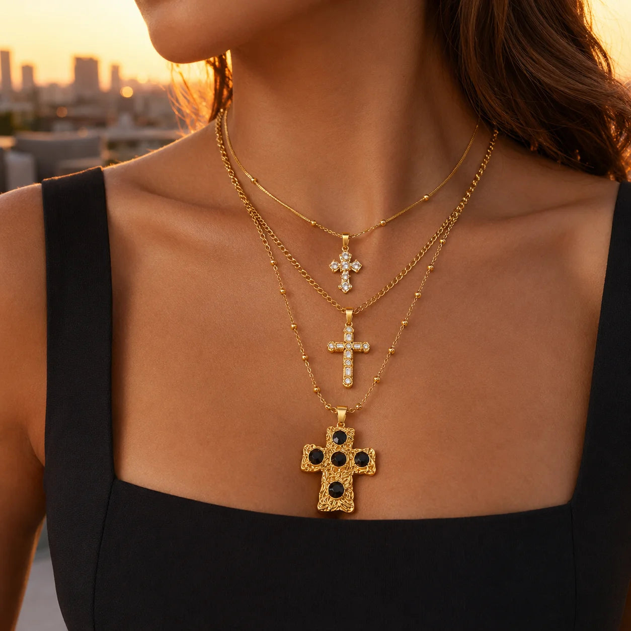 Chic Cross Pendant Necklace in 316L Stainless Steel – 18K Gold PVD Plated