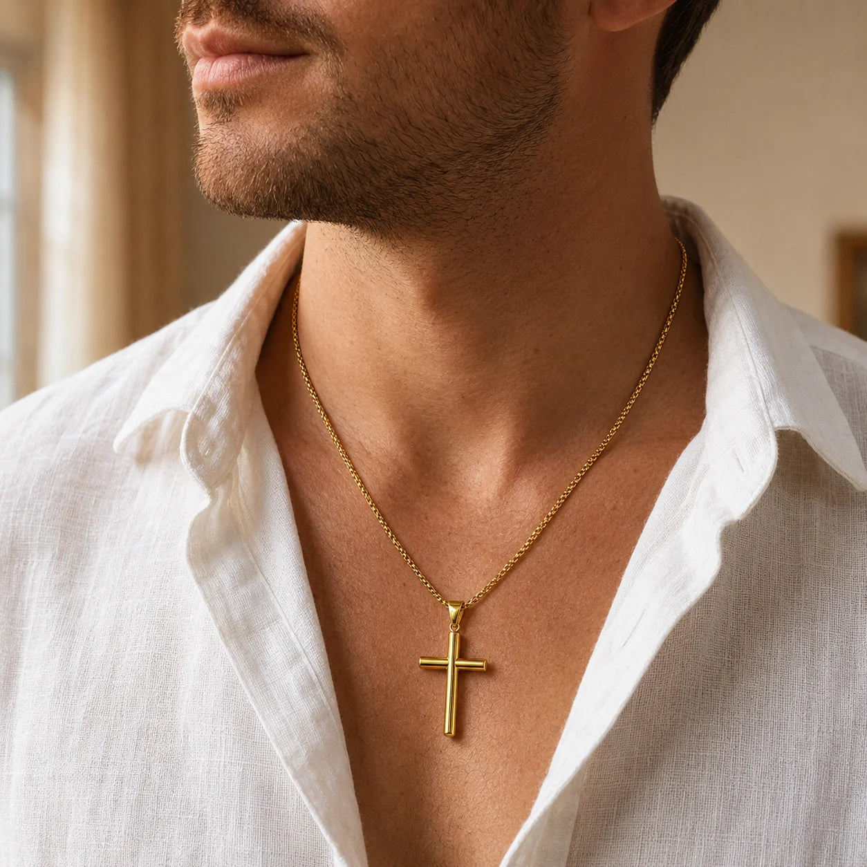 Classic Gold Stainless Steel Cross Necklace for Men – Crucifix Pendant