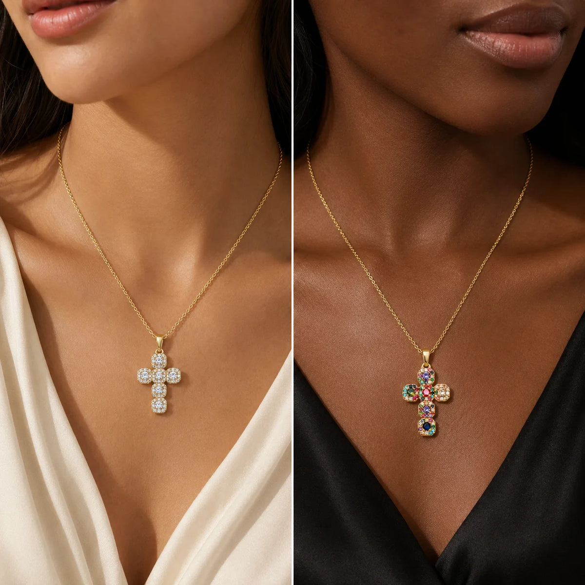 Light Luxury Geometric Jesus Cross Necklace with Colorful Zircon