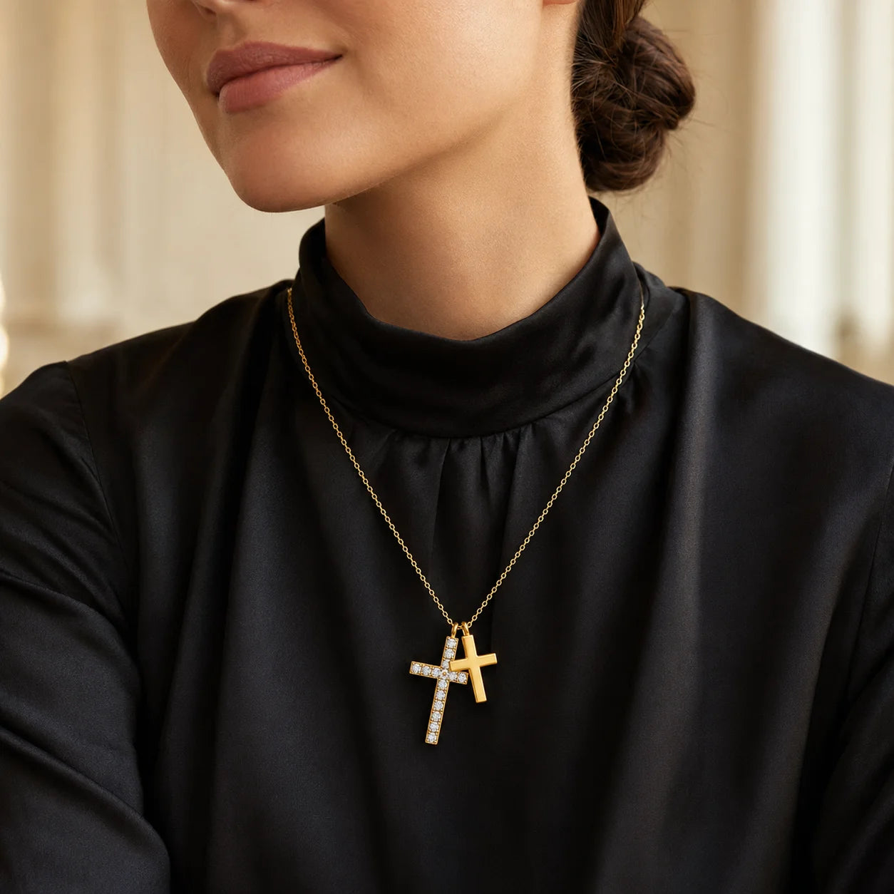 316L Stainless Steel Double Layer Cross Necklace – High-End Fashion Jewelry