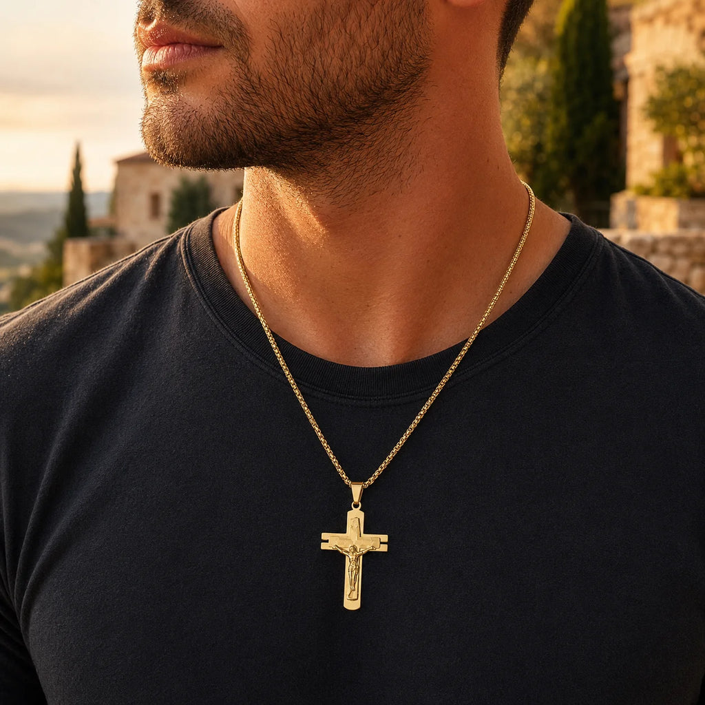 Brazilian Style Gold Plated Cross Pendant Necklace